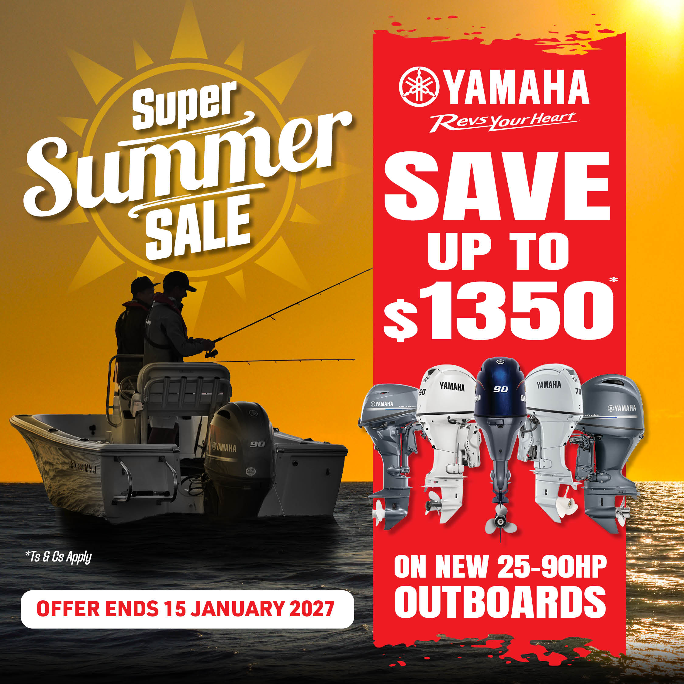 Save Up to $1350 on New Yamaha 25-90HP Outboards